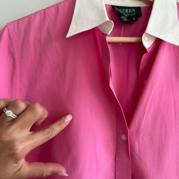 Lauren Ralph Lauren Classic Colorblock Button Down Shirt Pink White M - Picture 8 of 8